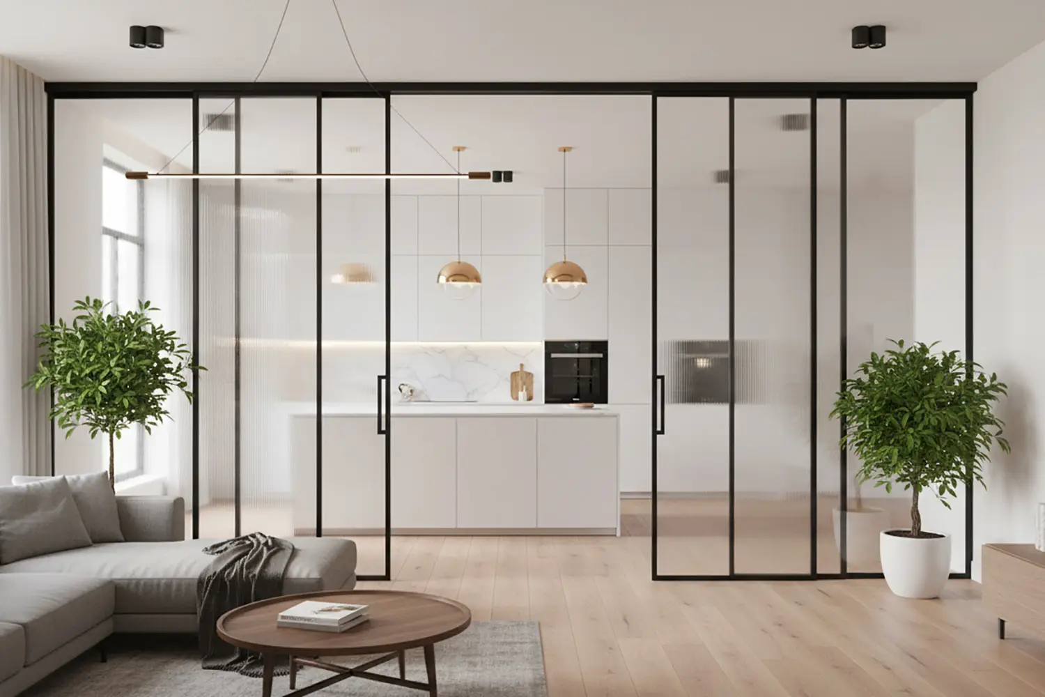 Glazen deuren en wanden op maat geplaatst door Glashandel Nuyens voor moderne interieurafwerking.