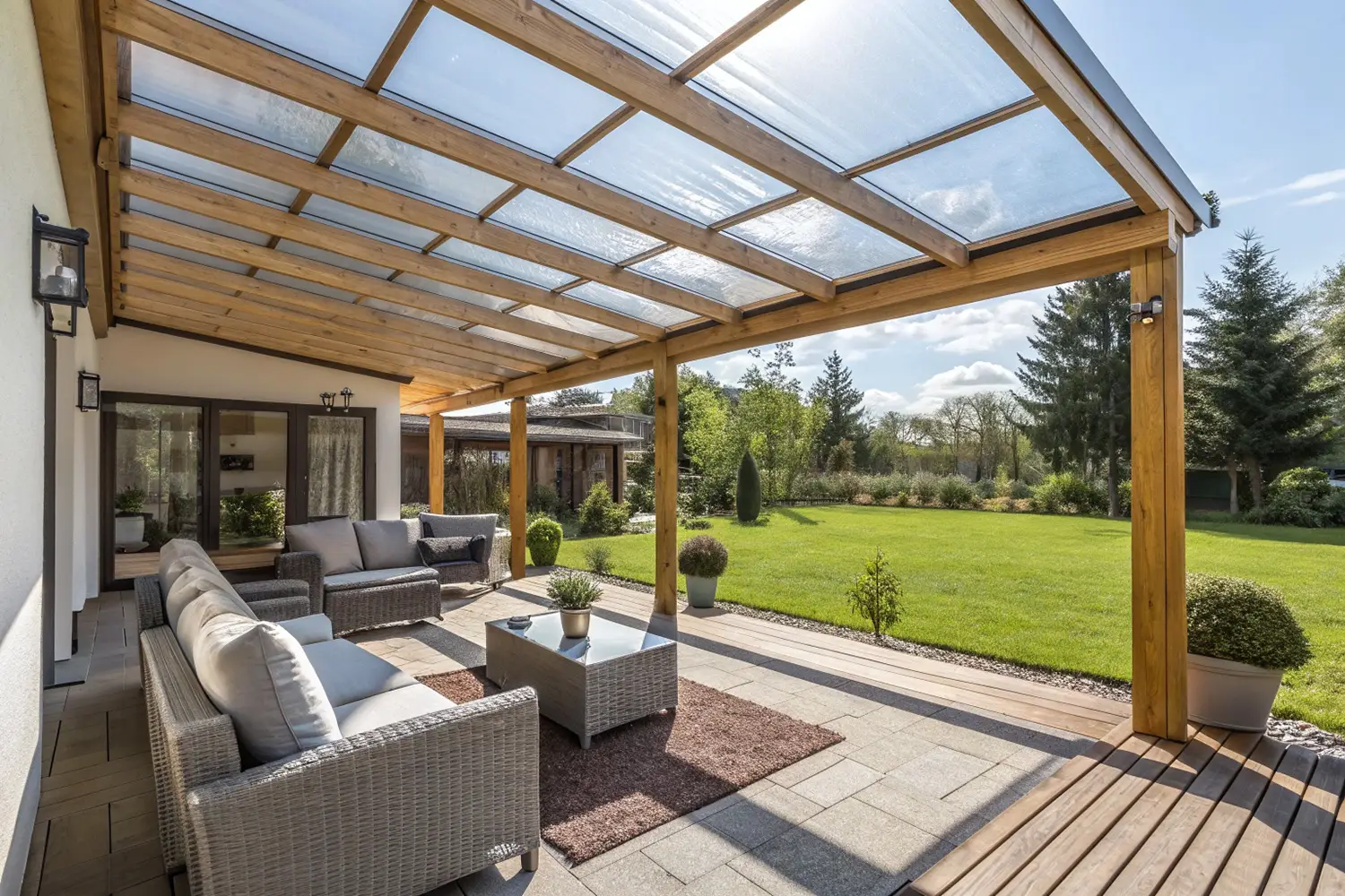 Verandaplaten acrylaat en polycarbonaat geplaatst door Glashandel Nuyens voor een duurzame en lichte overkapping.