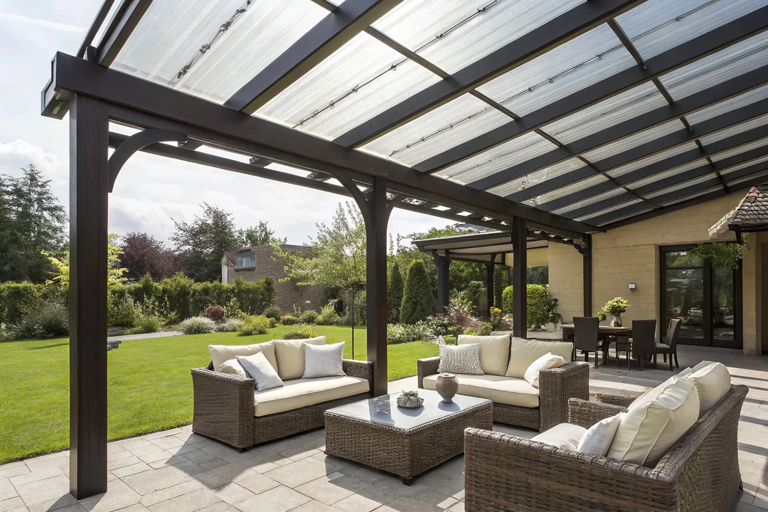 Verandaplaten acrylaat en polycarbonaat geplaatst door Glashandel Nuyens voor een duurzame en lichte overkapping.