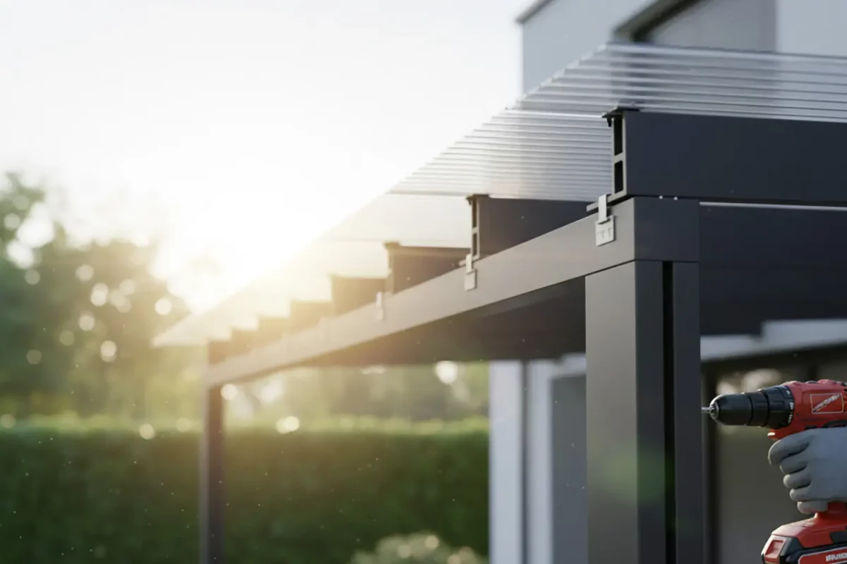 Verandaplaten acrylaat en polycarbonaat geplaatst door Glashandel Nuyens voor een duurzame en lichte overkapping.